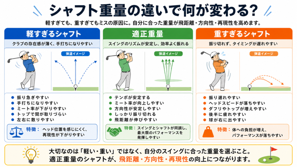 ゴルフシャフトの重量がスイングに与える影響