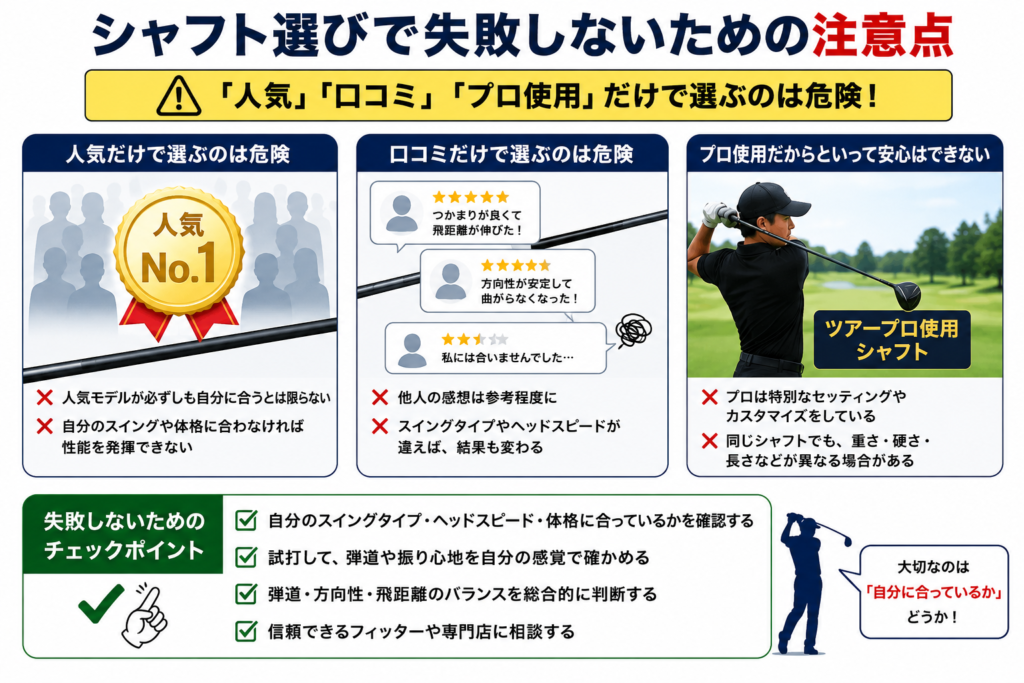 ゴルフシャフト選びで失敗しないための注意点